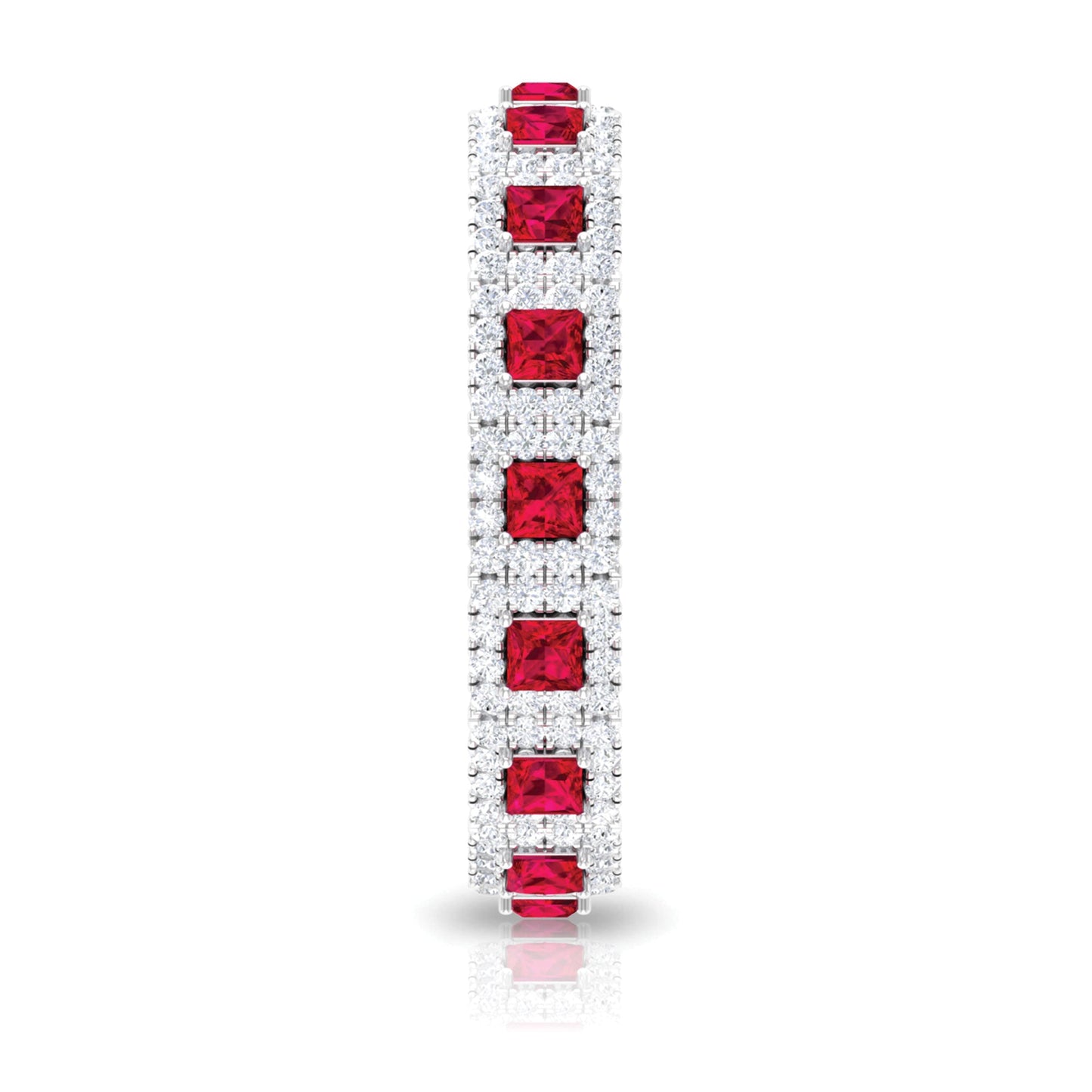 1.75 CT Princess Cut Created Ruby Wedding Band Ring with Diamond Accent
