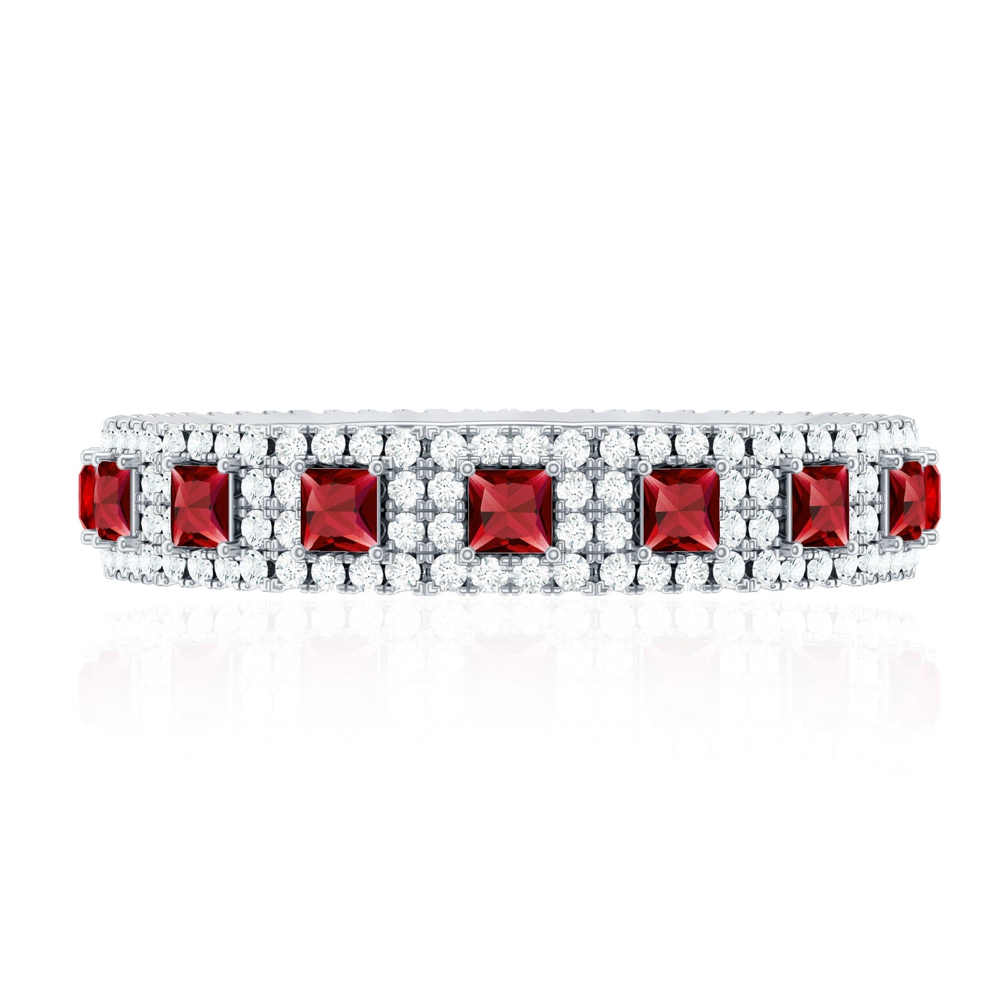 1.75 CT Princess Cut Created Ruby Wedding Band Ring with Diamond Accent