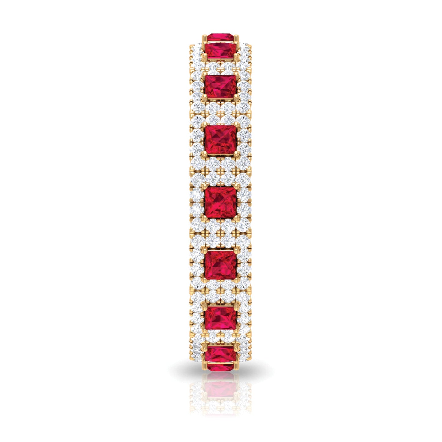 1.75 CT Princess Cut Created Ruby Wedding Band Ring with Diamond Accent