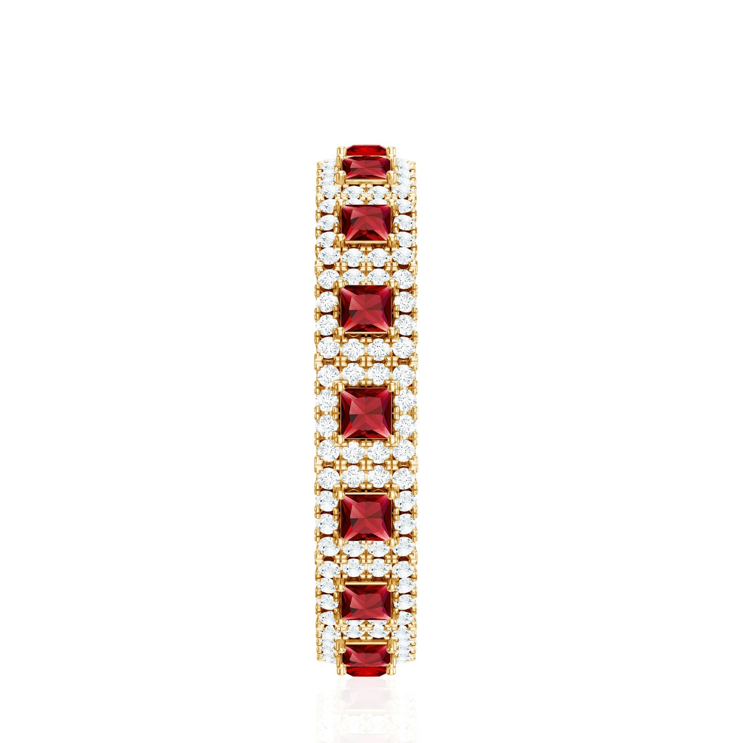 1.75 CT Princess Cut Created Ruby Wedding Band Ring with Diamond Accent