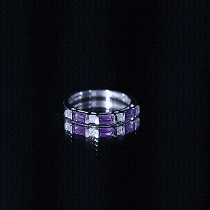 Bar Set Amethyst and Lab Diamond Anniversary Band Ring