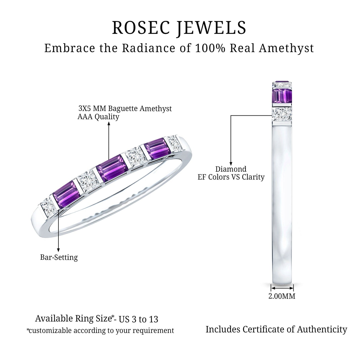 Bar Set Amethyst and Lab Diamond Anniversary Band Ring