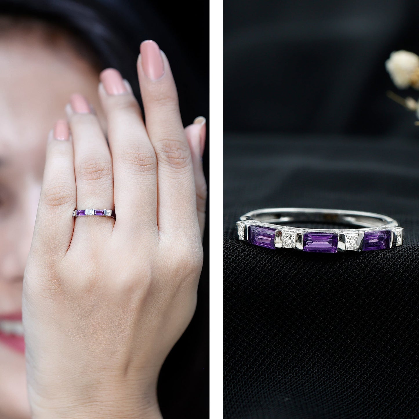 Bar Set Amethyst and Lab Diamond Anniversary Band Ring