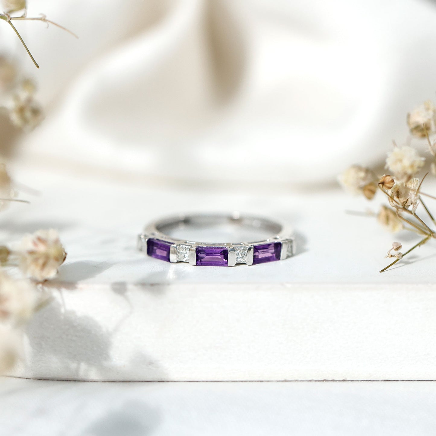Bar Set Amethyst and Lab Diamond Anniversary Band Ring