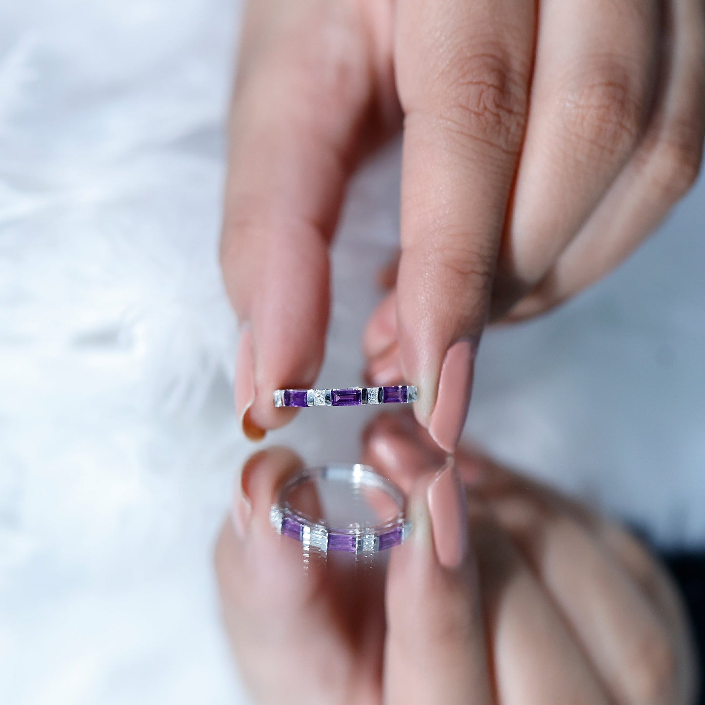 Bar Set Amethyst and Lab Diamond Anniversary Band Ring