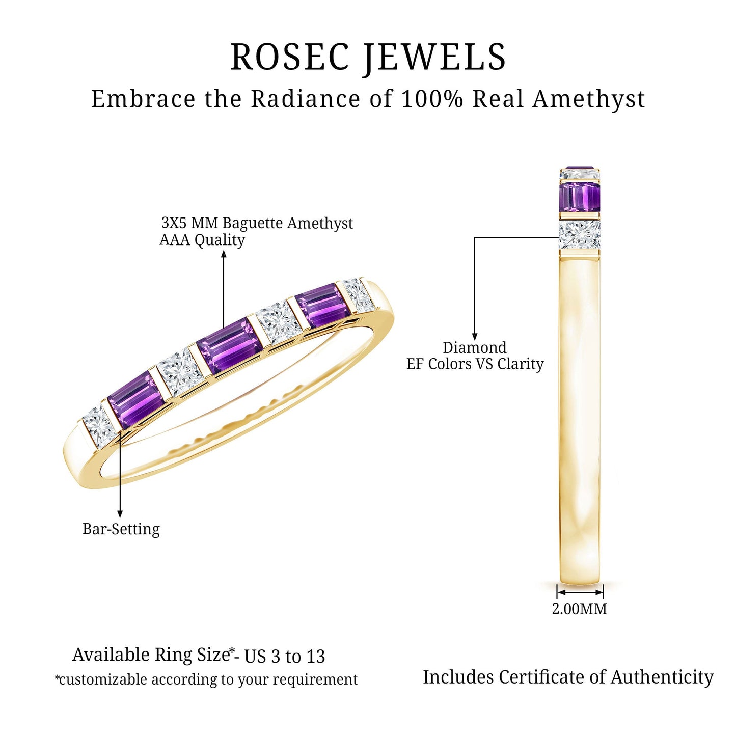 Bar Set Amethyst and Lab Diamond Anniversary Band Ring