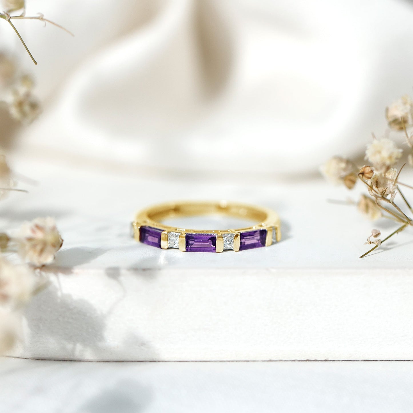 Bar Set Amethyst and Lab Diamond Anniversary Band Ring