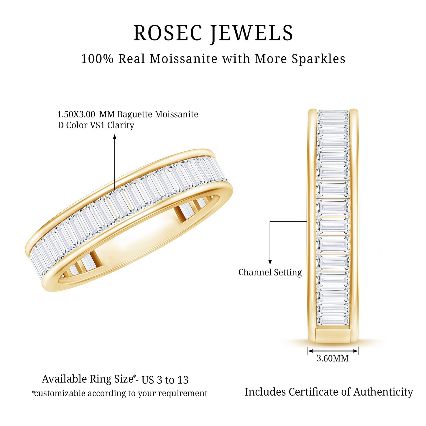 Baguette Cut Moissanite Wedding Band in Channel Setting