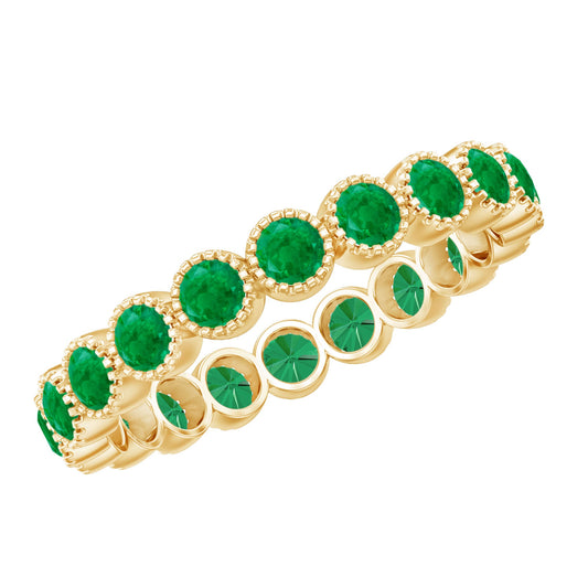 Milgrain Bezel Set Round Emerald Eternity Wedding Band
