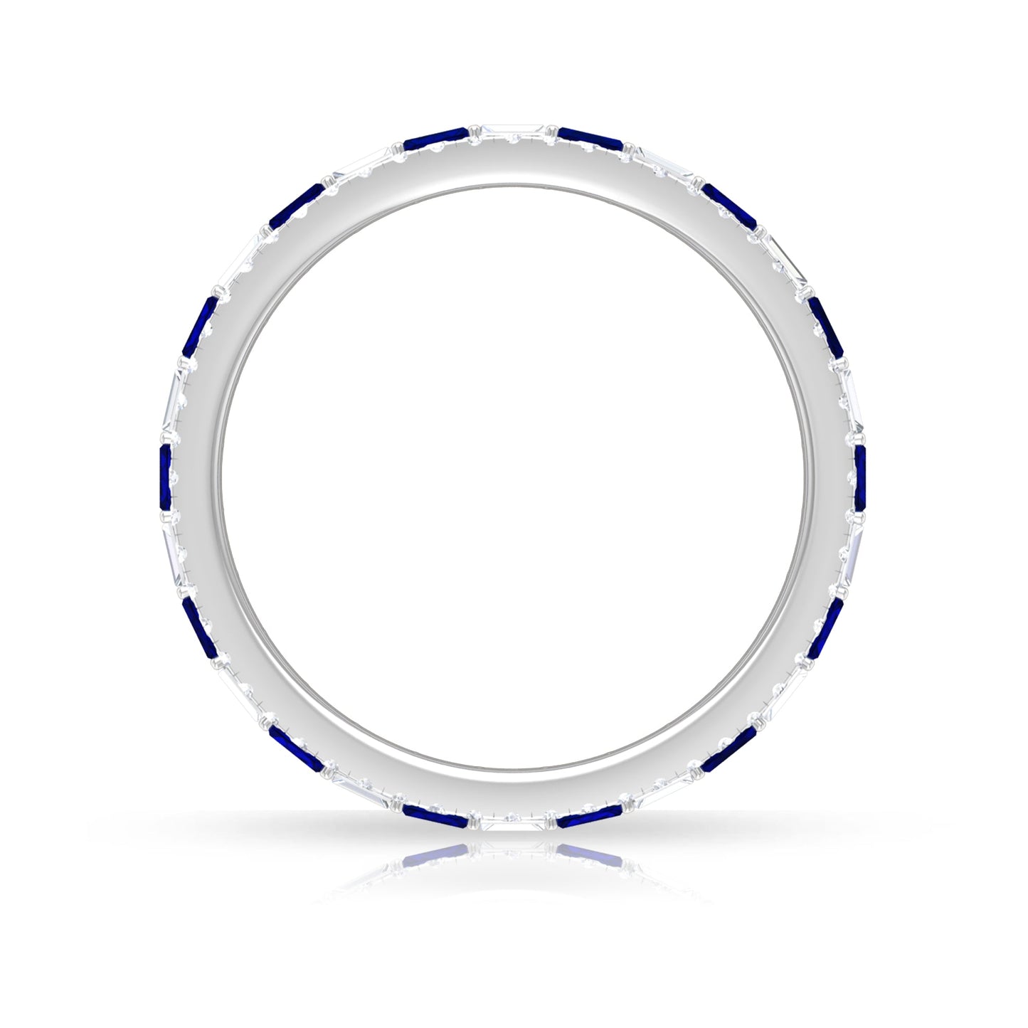 Baguette Cut Lab Grown Blue Sapphire and Moissanite Wedding Band