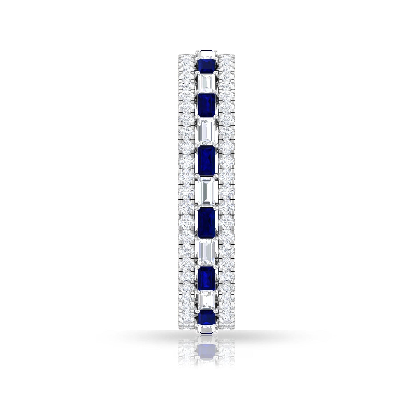 Baguette Cut Lab Grown Blue Sapphire and Moissanite Wedding Band