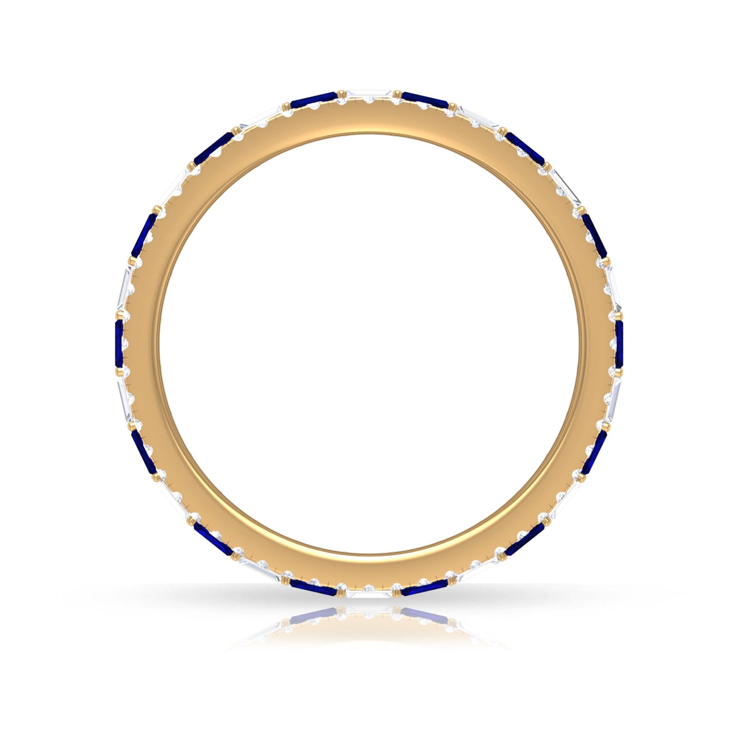 Baguette Cut Lab Grown Blue Sapphire and Moissanite Wedding Band