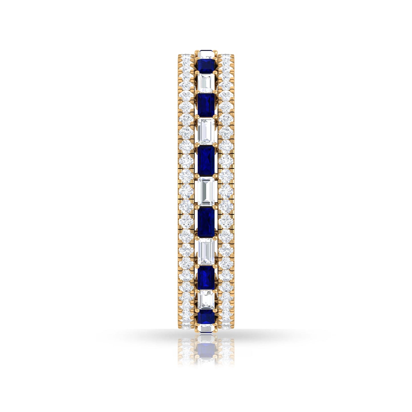Baguette Cut Lab Grown Blue Sapphire and Moissanite Wedding Band
