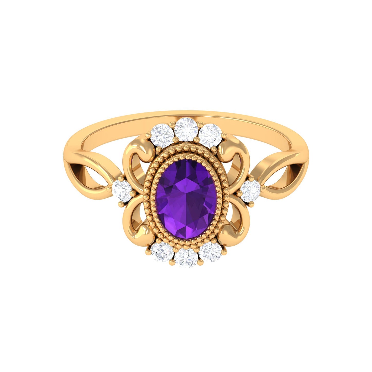 1.5 CT Vintage Inspired Oval Amethyst Engagement Ring with Diamond