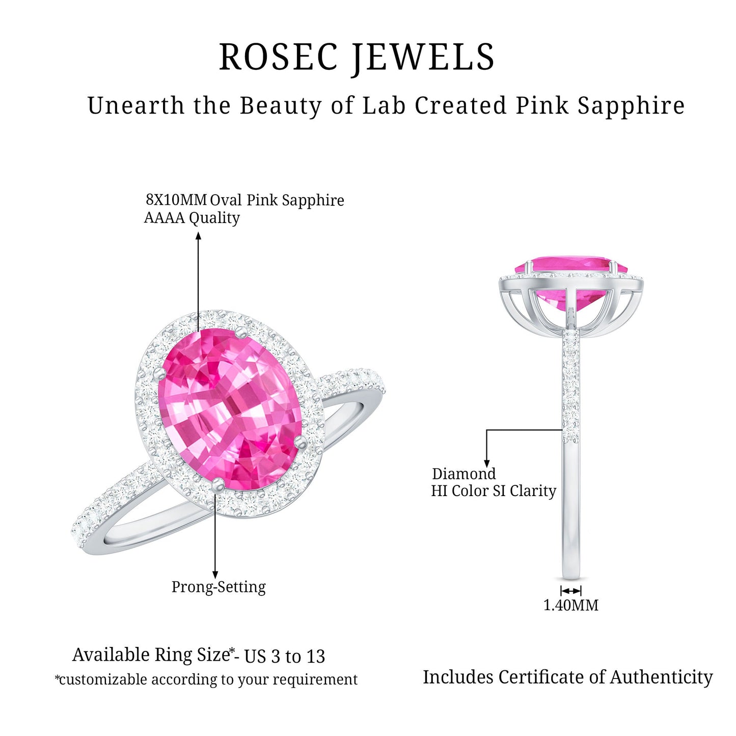 Oval Cut Created Pink Sapphire and Diamond Halo Ring