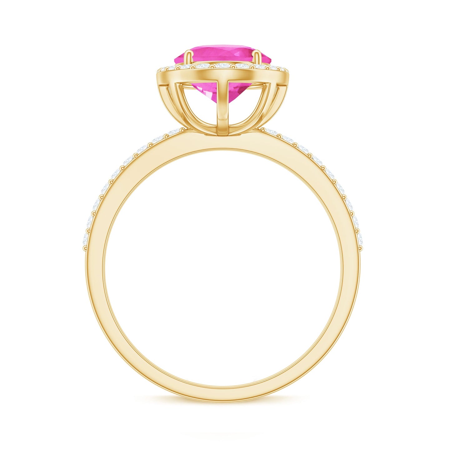 Oval Cut Created Pink Sapphire and Diamond Halo Ring