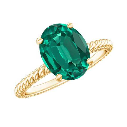 Certified 8X10 mm Oval Lab Grown Emerald Ring for Engagement