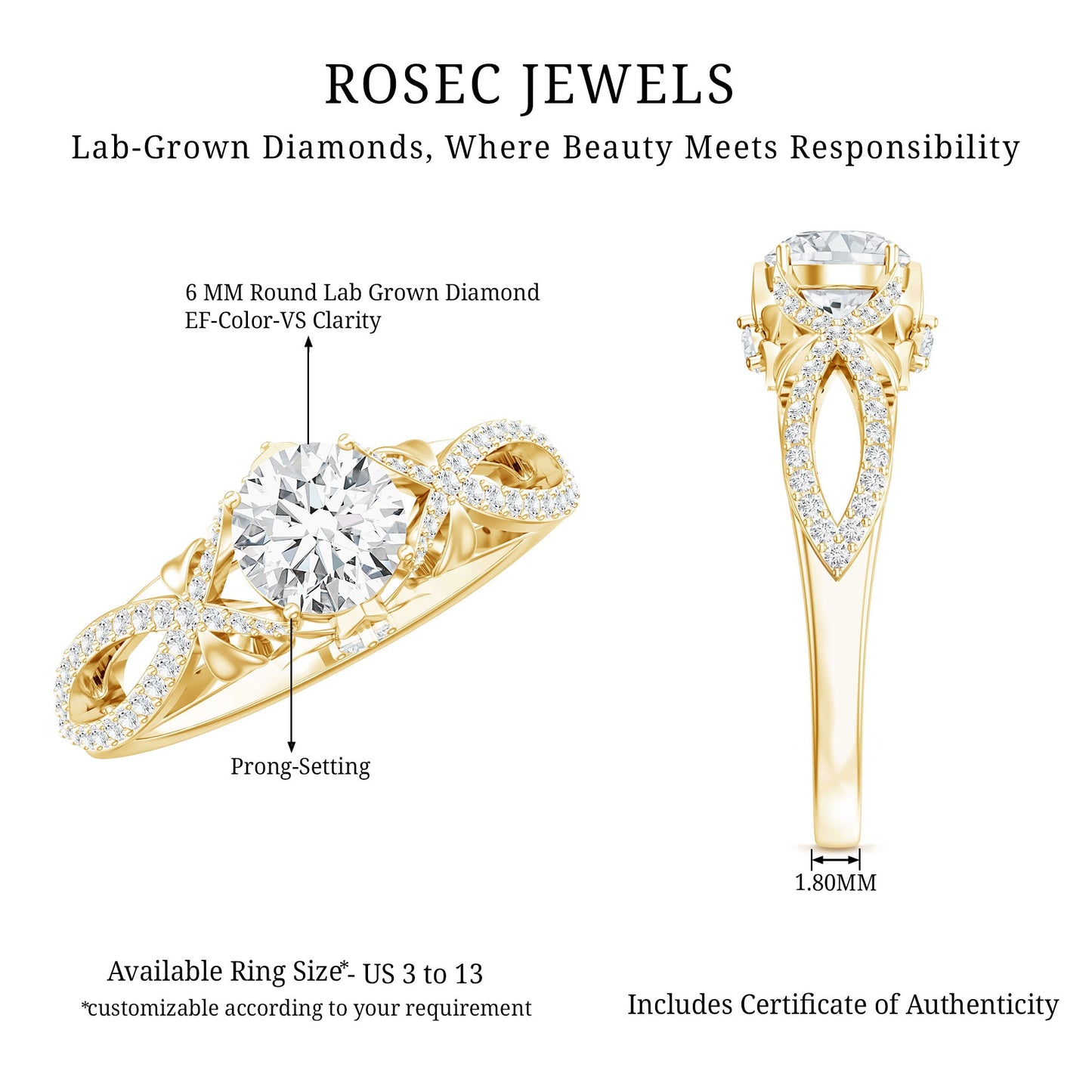 Certified 6 MM Lab Grown Diamond Crossover Engagement Ring