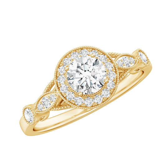 Certified 5 MM Lab Grown Diamond Halo Engagement Ring With Side Stones