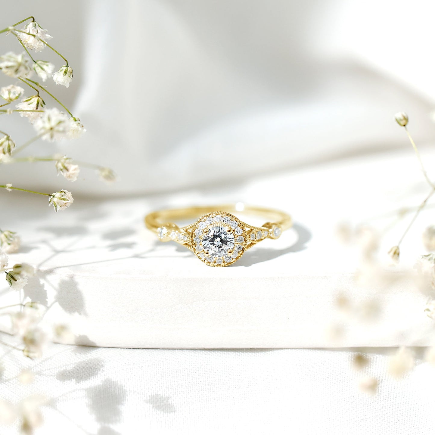 Certified 5 MM Lab Grown Diamond Halo Engagement Ring With Side Stones