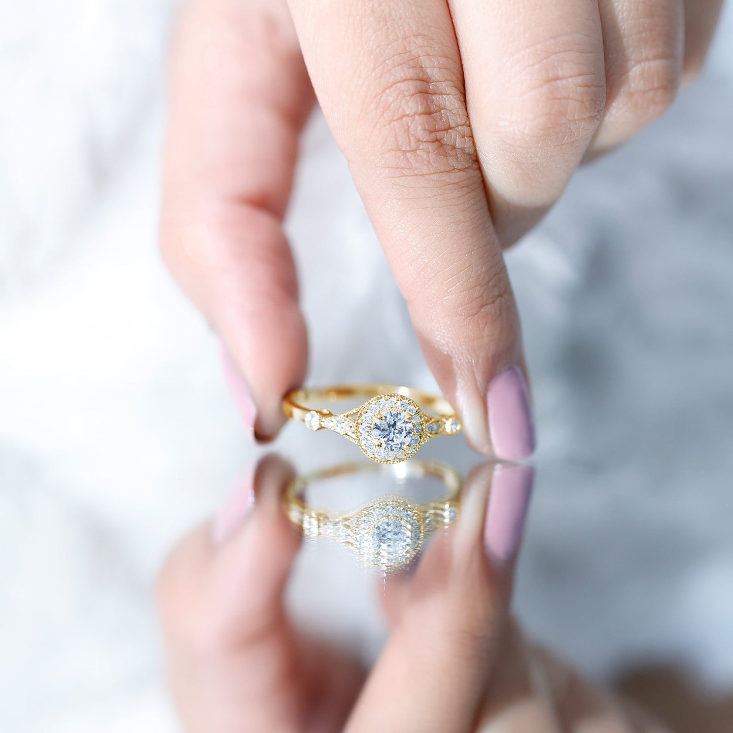 Certified 5 MM Lab Grown Diamond Halo Engagement Ring With Side Stones