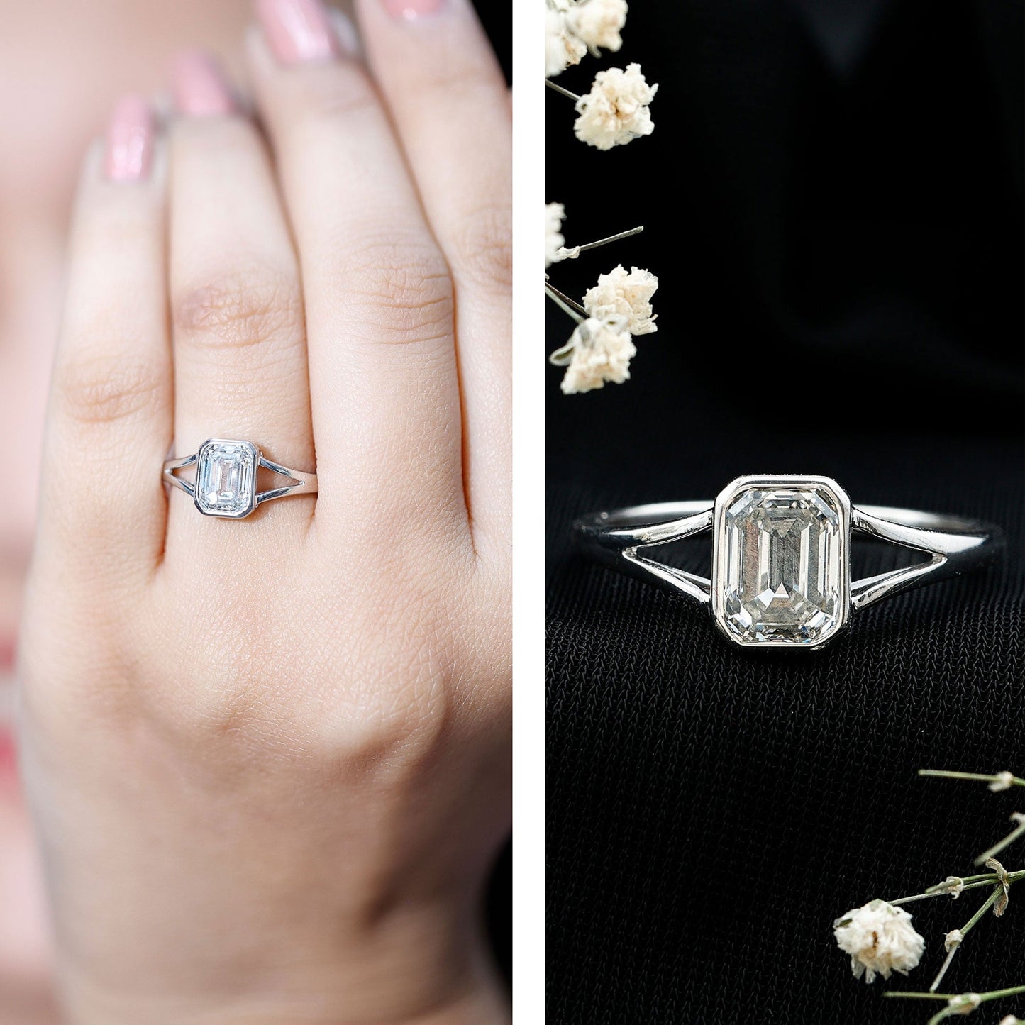 Certified Lab Grown Diamond 6X8 MM Emerald Cut Engagement Ring