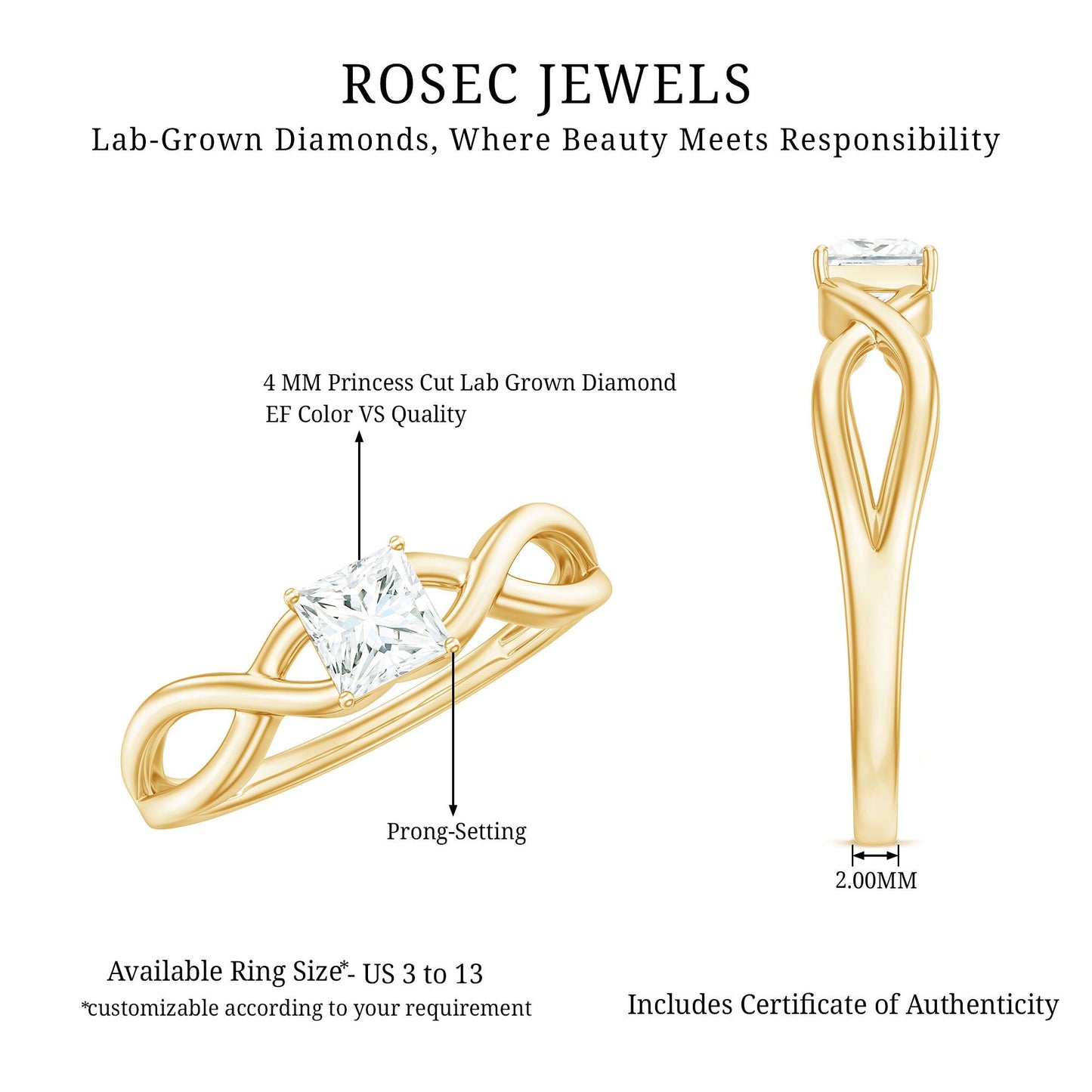 Certified Lab Princess Cut Diamond Infinity Promise Ring
