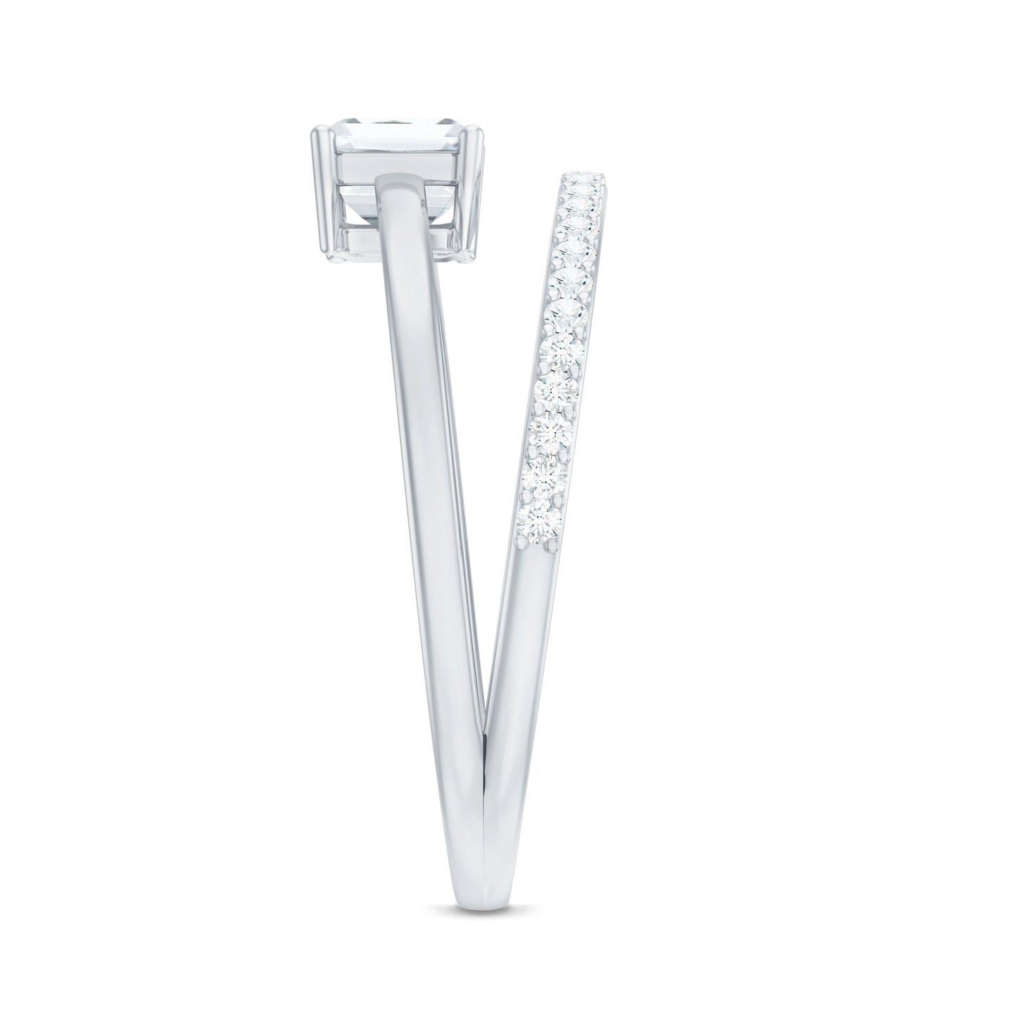 Lab Grown Diamond 6X8MM Emerald Cut Engagement Ring With Diamond Studded Shank