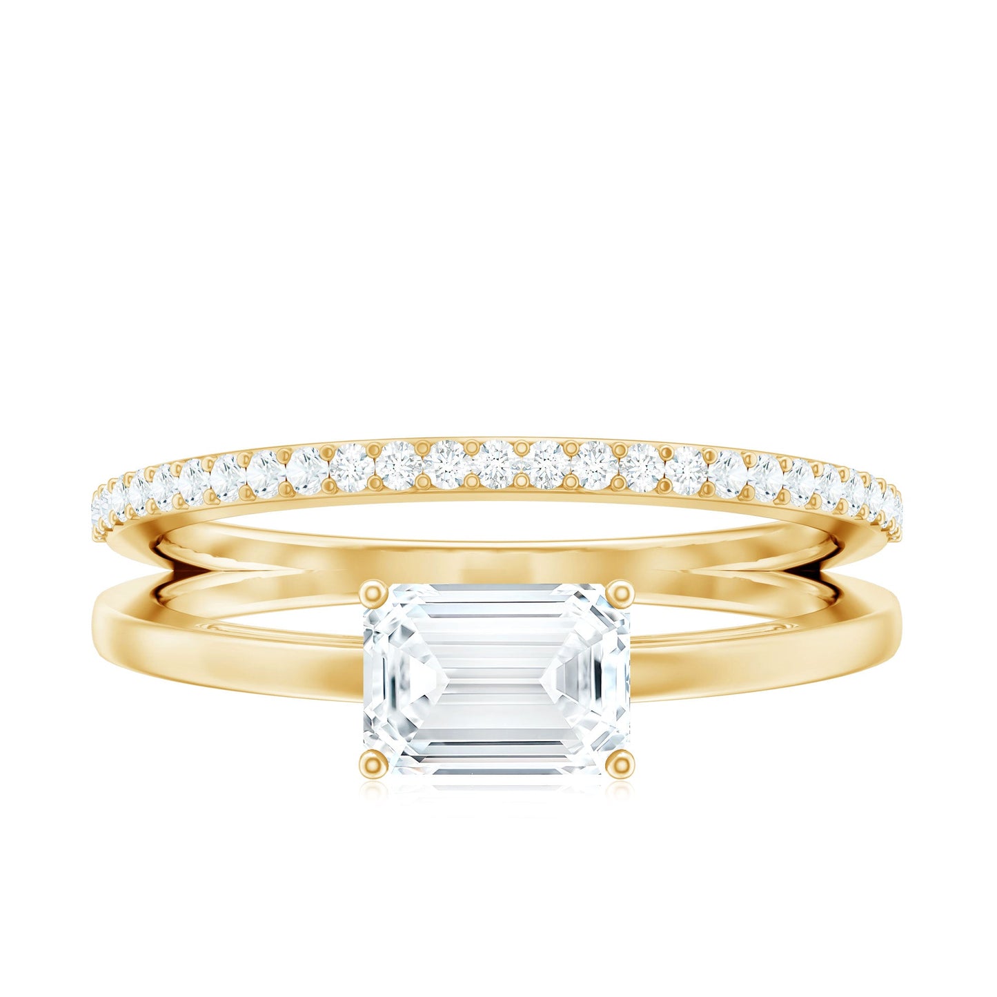 Lab Grown Diamond 6X8MM Emerald Cut Engagement Ring With Diamond Studded Shank