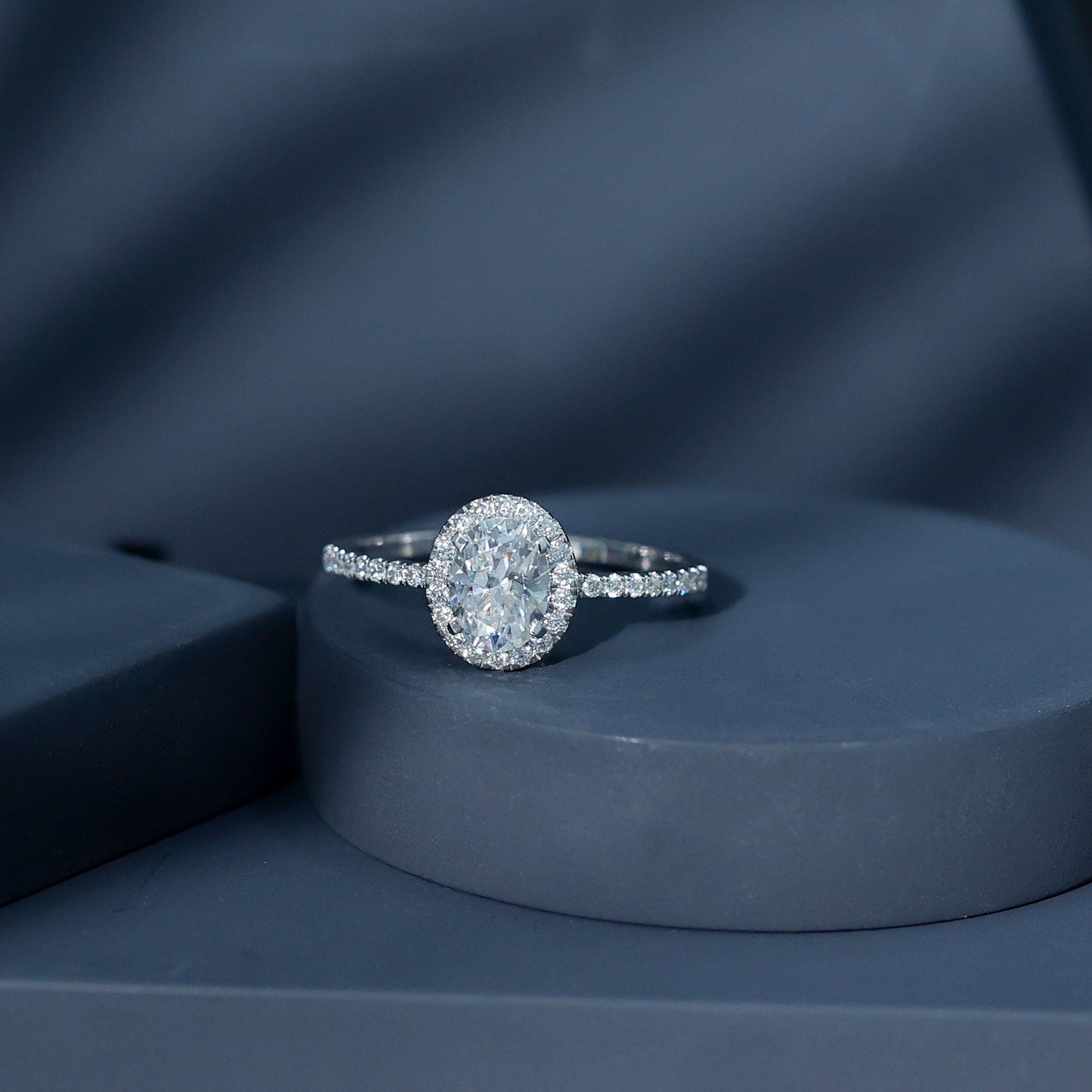 Certified Lab Grown Diamond 6X8 MM Oval Engagement Ring With Side Stones
