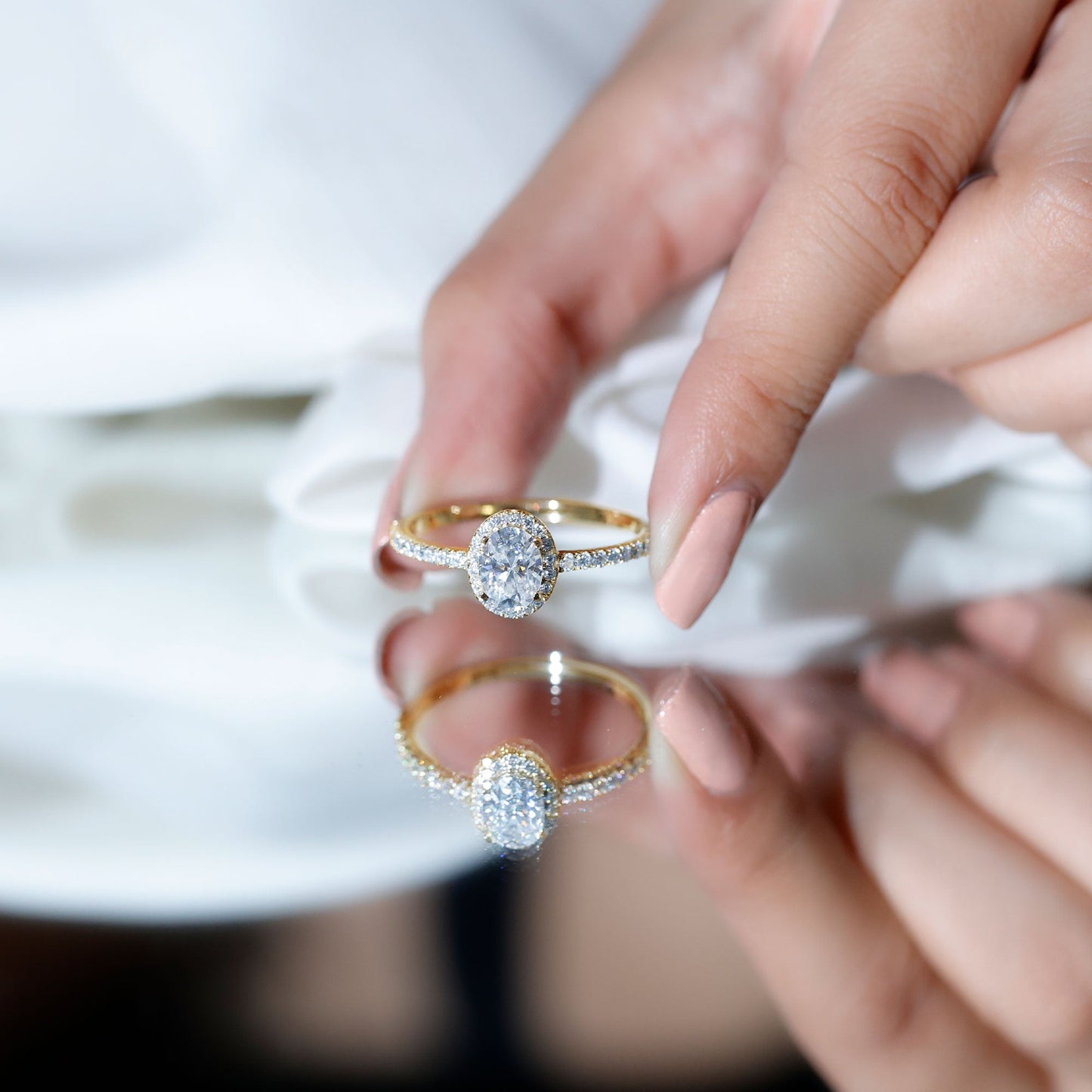 Certified Lab Grown Diamond 6X8 MM Oval Engagement Ring With Side Stones