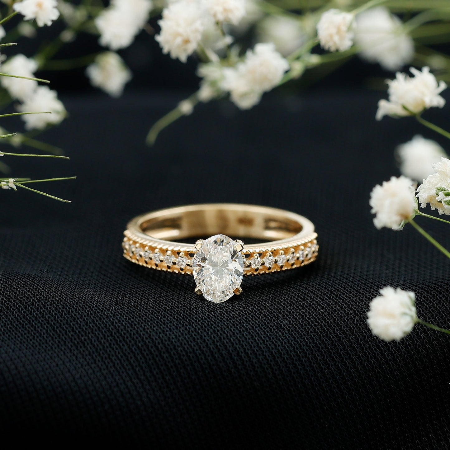 Certified 5X7 MM Oval Lab Grown Diamond Vintage Inspired Engagement Ring