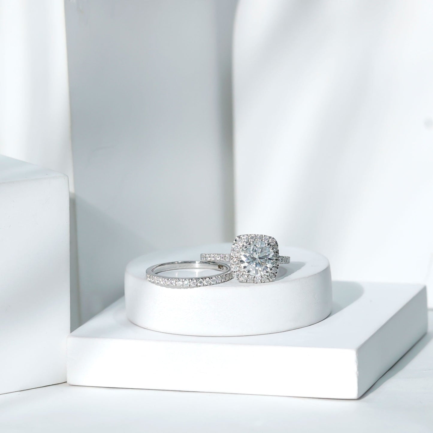 Lab Grown 8 MM Diamond Halo Engagement Ring with Wedding Band