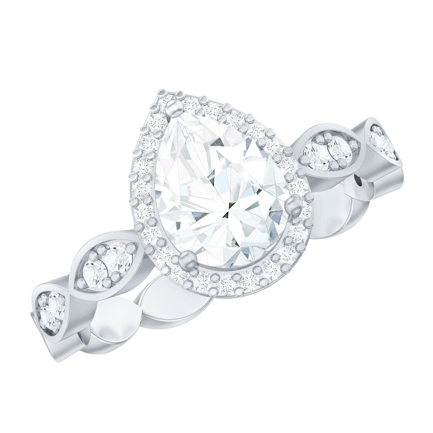 Lab Grown Diamond Teardrop Engagement Ring with Scalloped Shank
