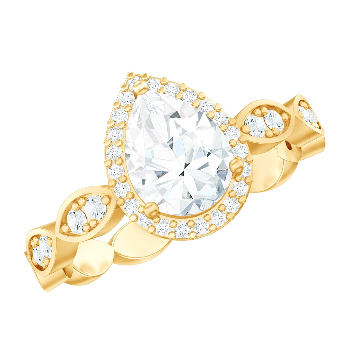 Lab Grown Diamond Teardrop Engagement Ring with Scalloped Shank