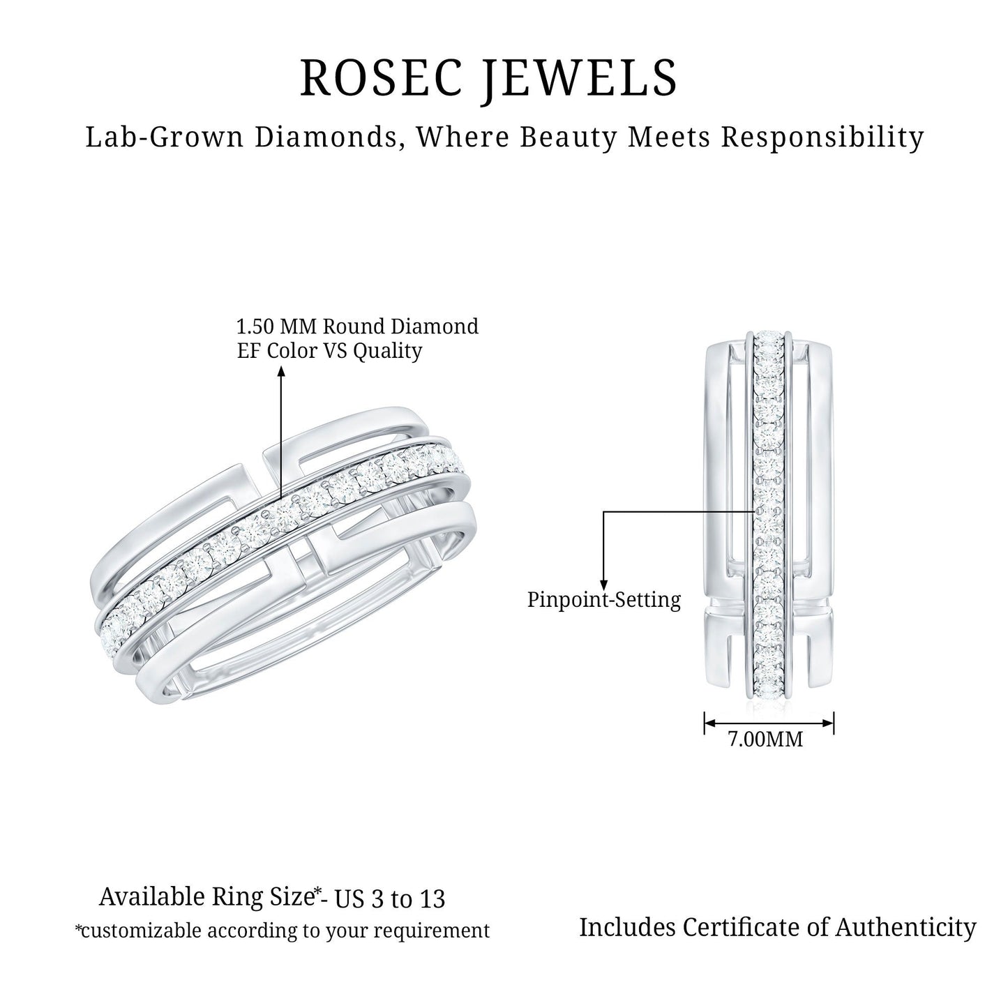 Certified Lab Created Diamond Unisex Wedding Band