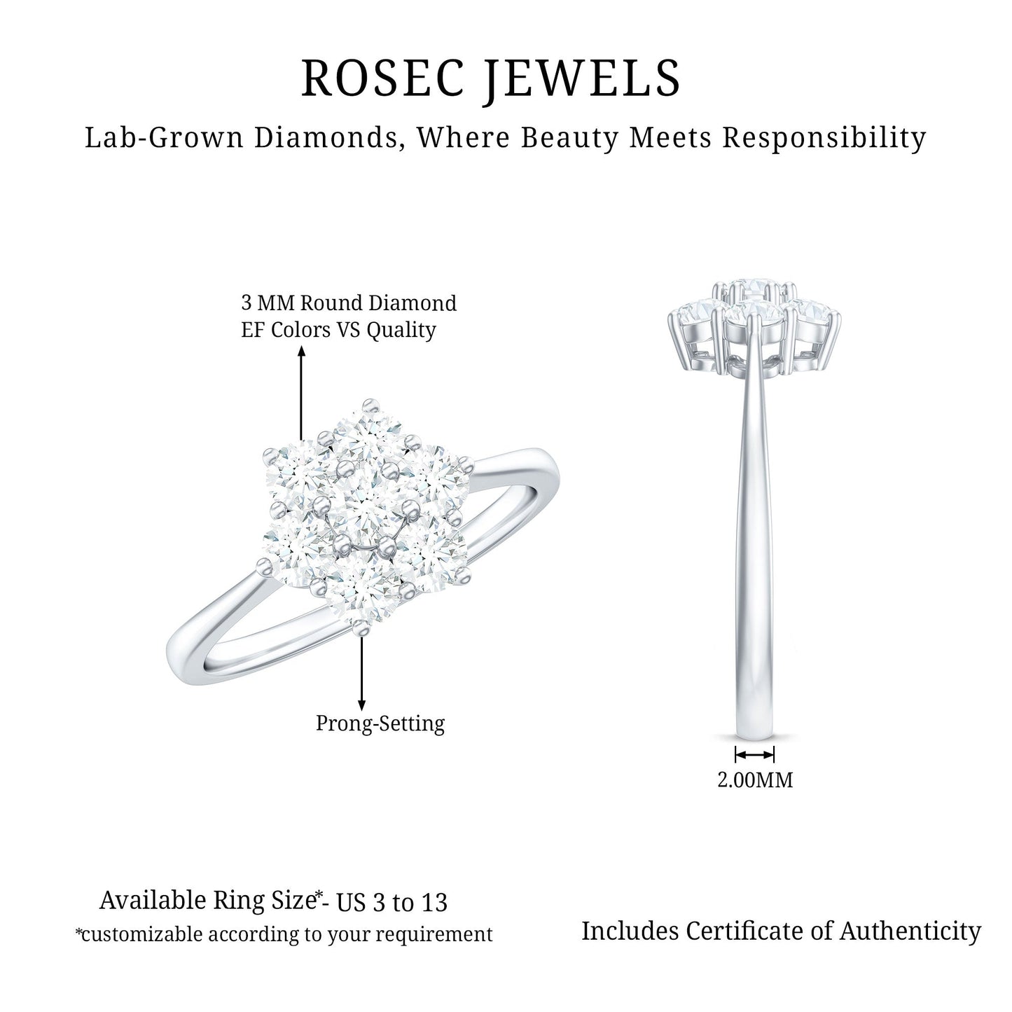 Flower Cluster Lab Grown Diamond Engagement Ring