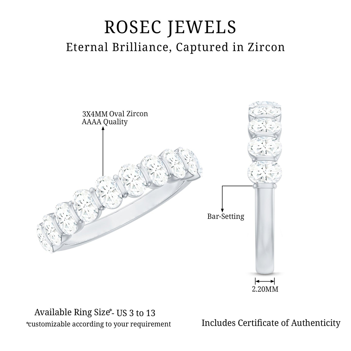 2 CT Zircon Half Eternity Ring