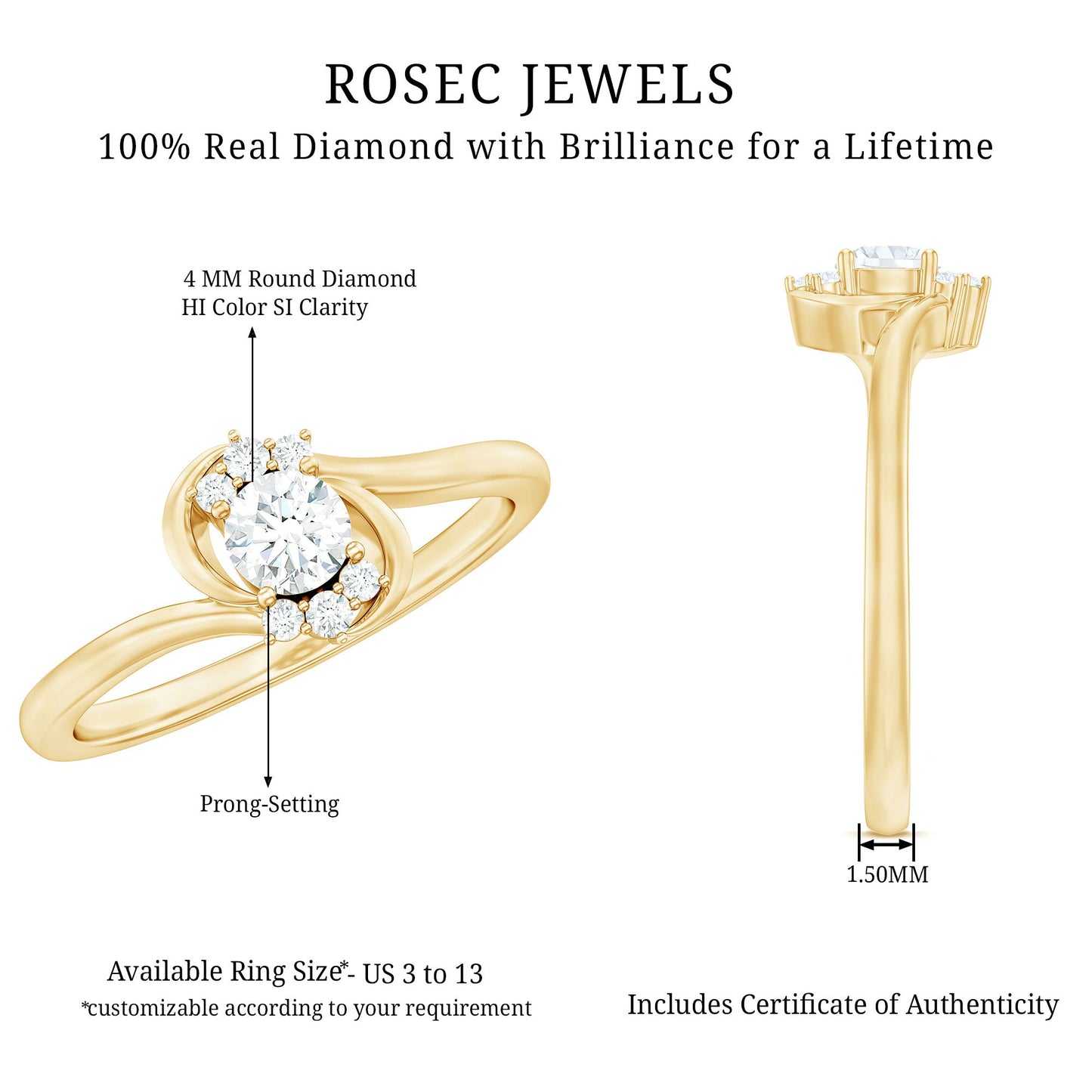 Certified Real Diamond Promise Ring with Bypass Shank