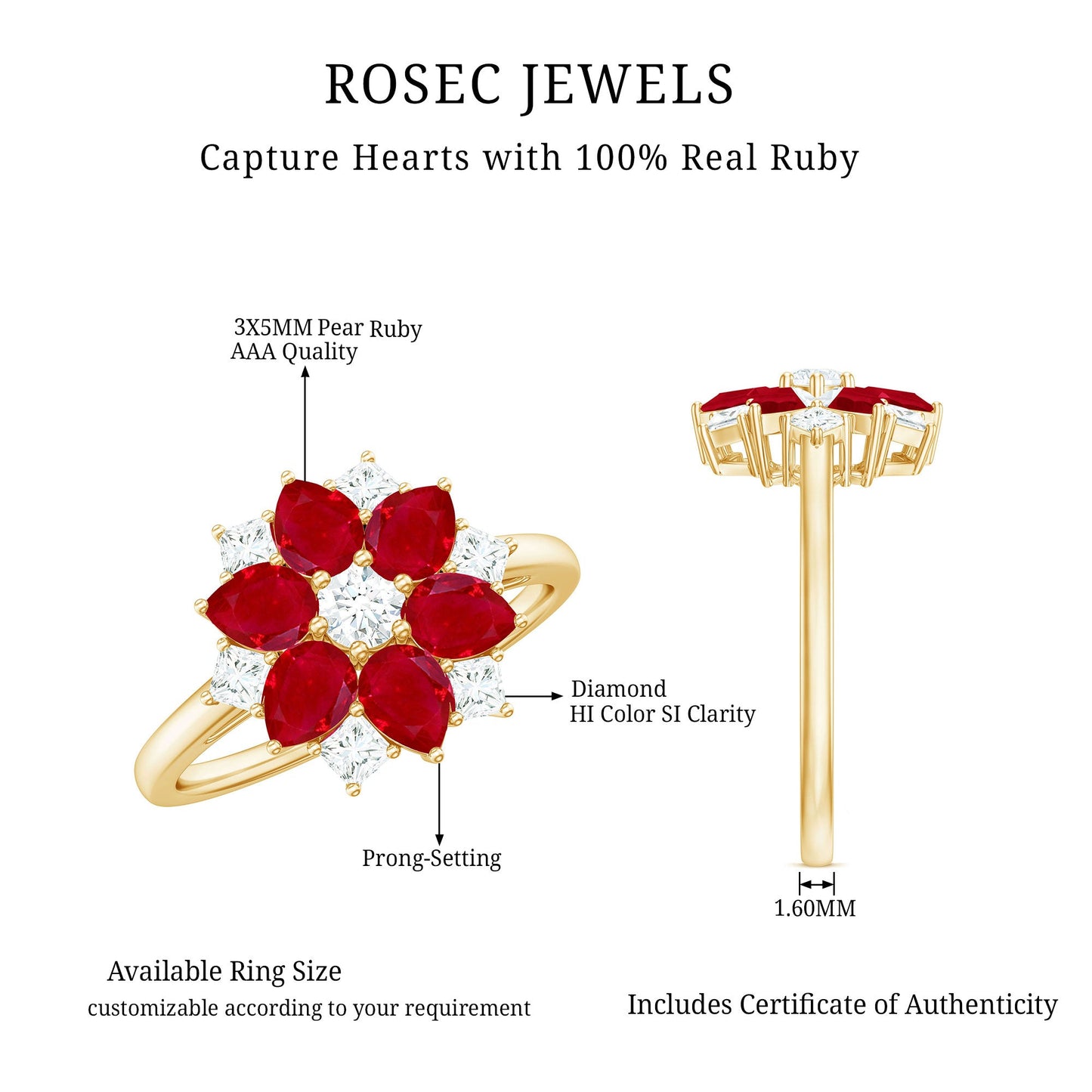 Natural 1.8 Carat Ruby Diamond Flower Engagement Ring for Women