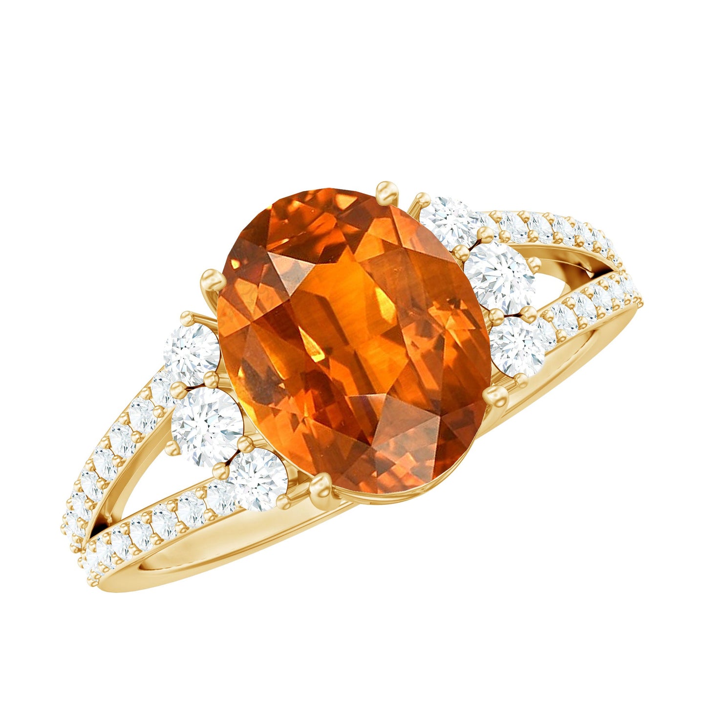 4 Carat Lab Grown Orange Sapphire Oblong Engagement Ring with Split Shank