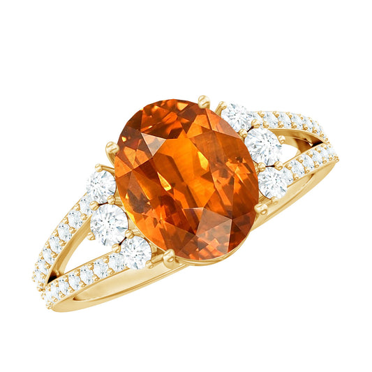 4 Carat Lab Grown Orange Sapphire Oblong Engagement Ring with Split Shank