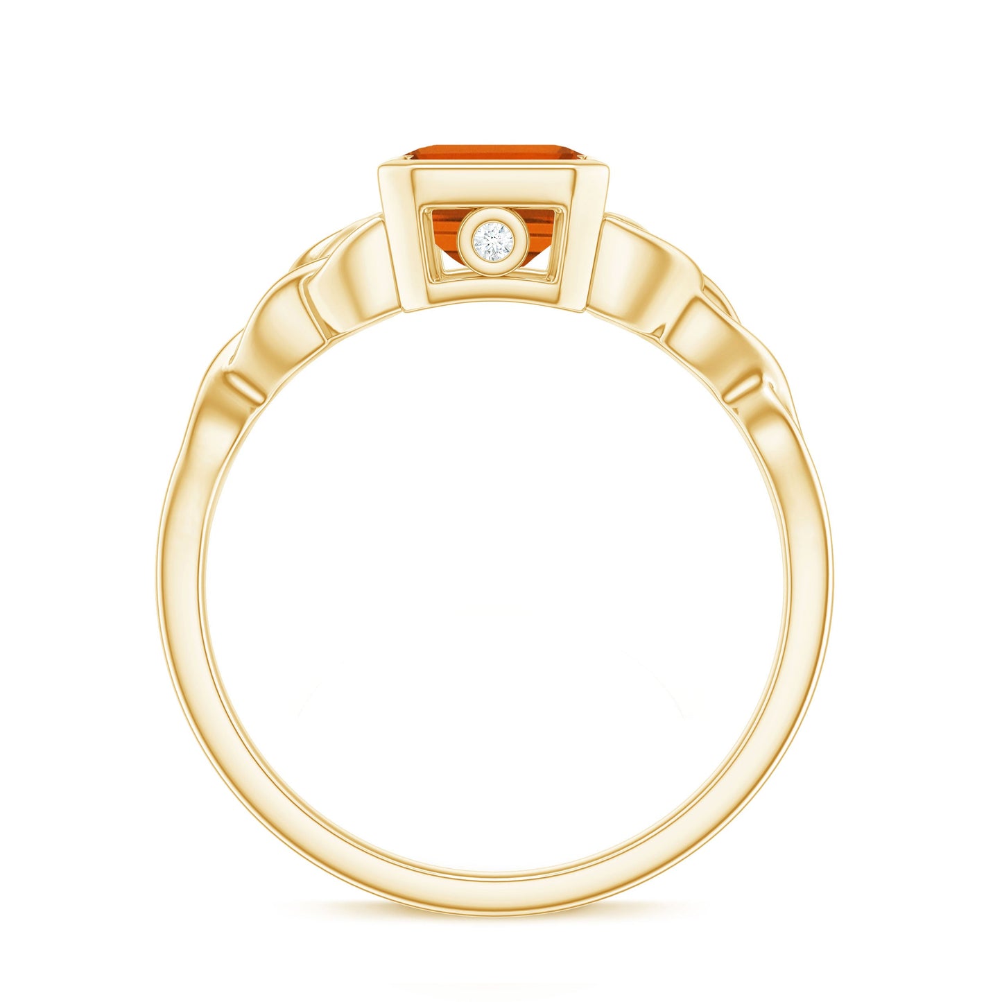 1.75 Carat Emerald Cut Lab Grown Orange Sapphire Diamond Bezel Set Engagement Ring