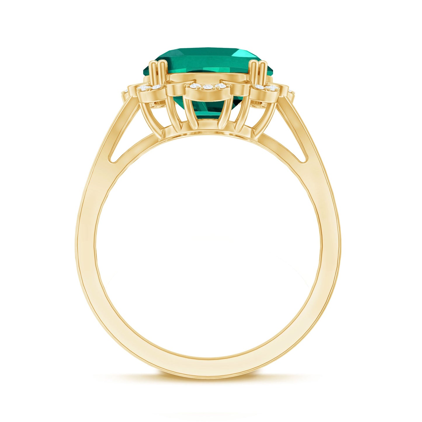 Vintage Looking 10X12mm Lab Created Emerald Engagement Ring with Diamond