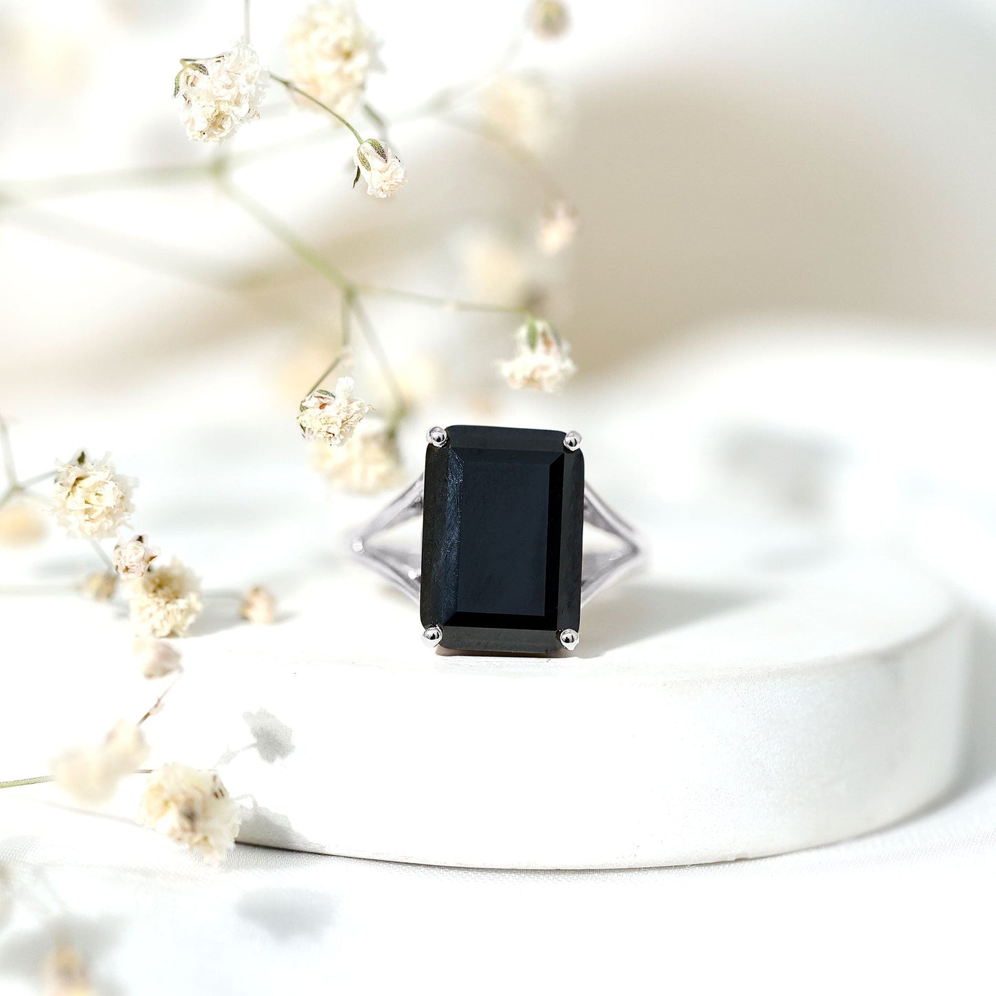 Certified Lab Grown Black Diamond 10X14 MM Emerald Cut Solitaire Ring