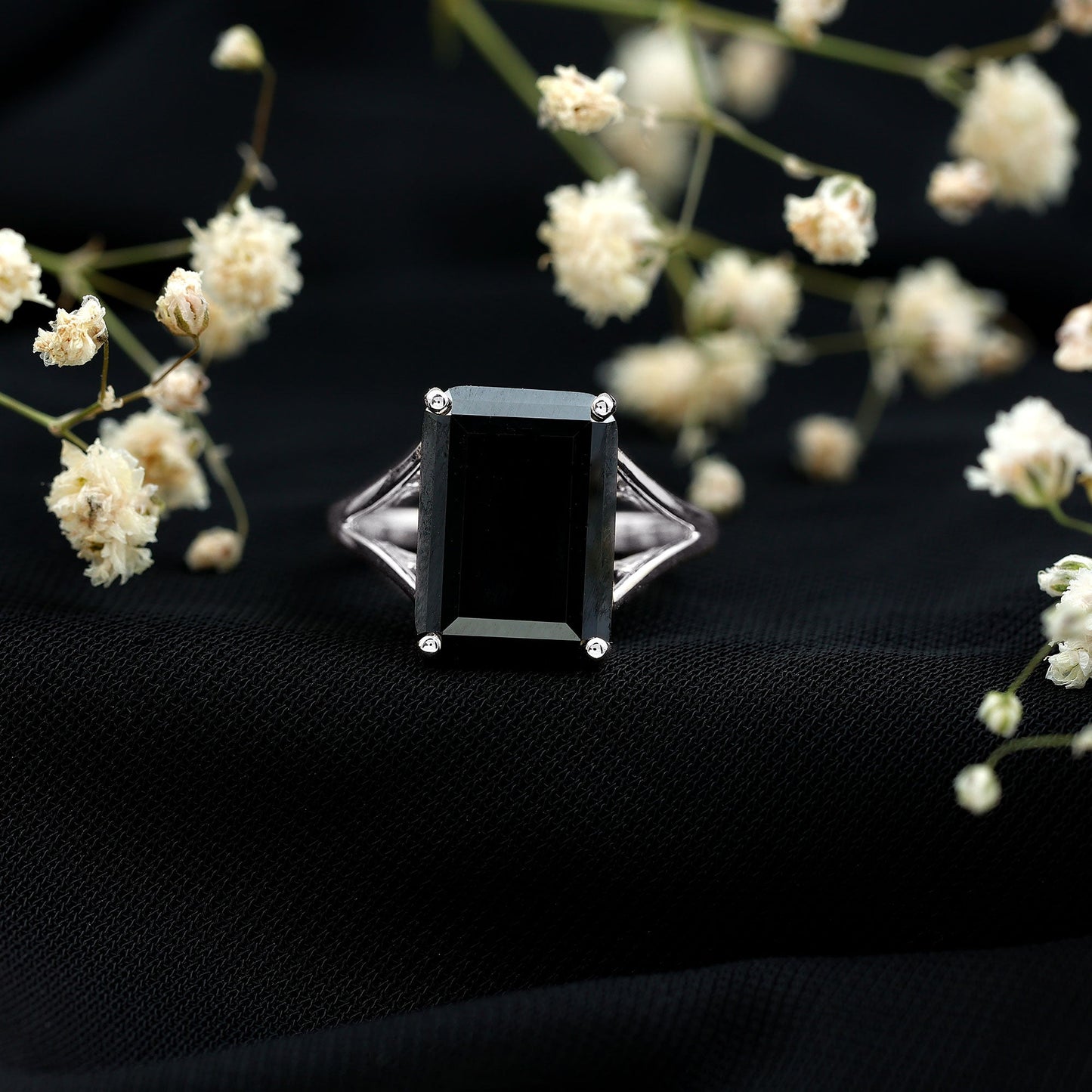 Certified Lab Grown Black Diamond 10X14 MM Emerald Cut Solitaire Ring