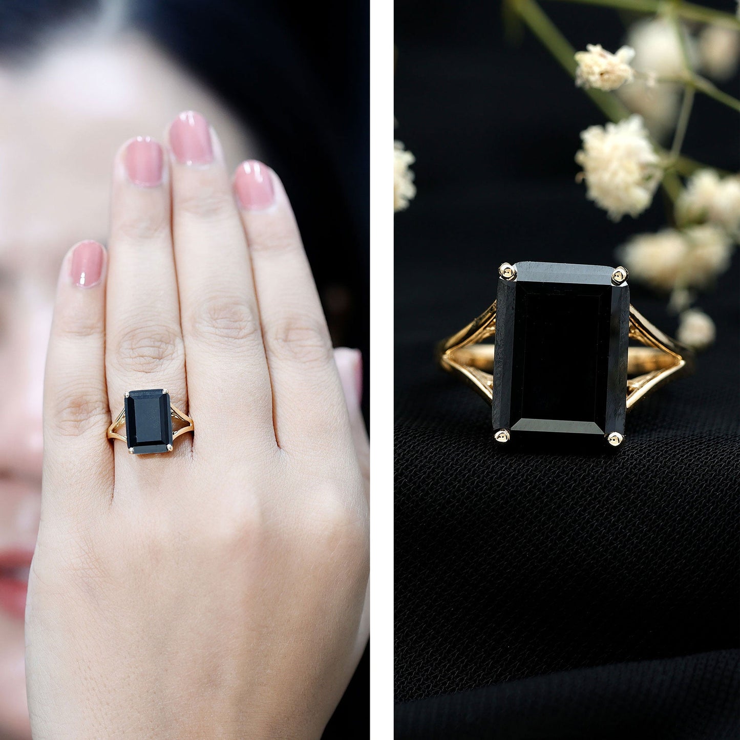 Certified Lab Grown Black Diamond 10X14 MM Emerald Cut Solitaire Ring