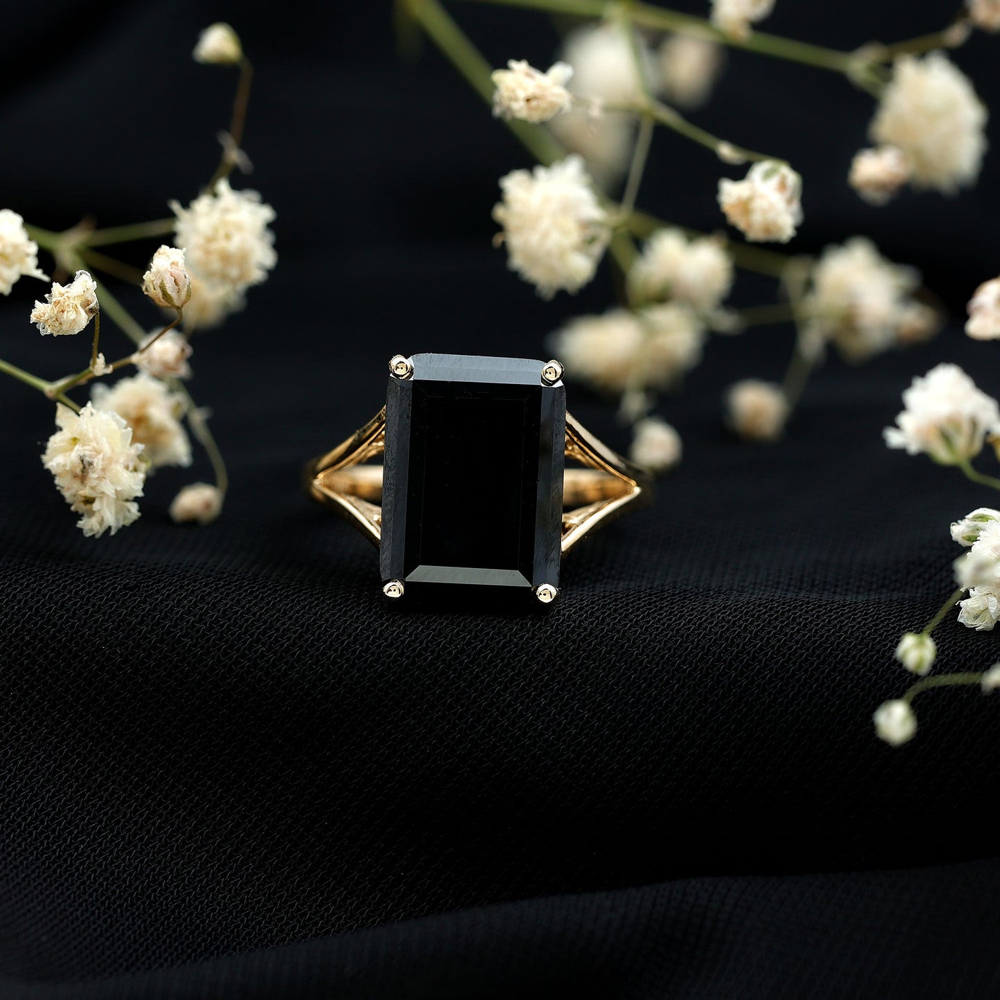 Certified Lab Grown Black Diamond 10X14 MM Emerald Cut Solitaire Ring
