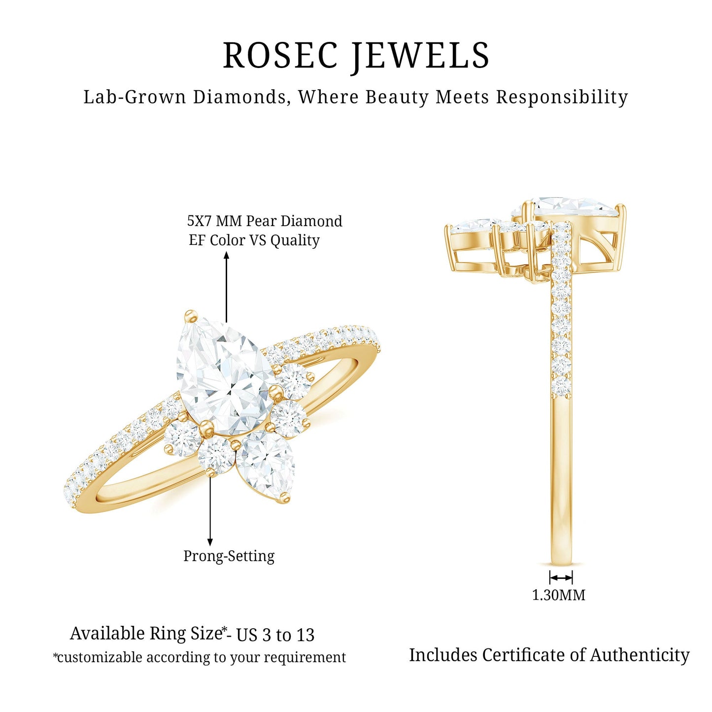 Lab Grown Diamond Unique Engagement Ring with Side Stones
