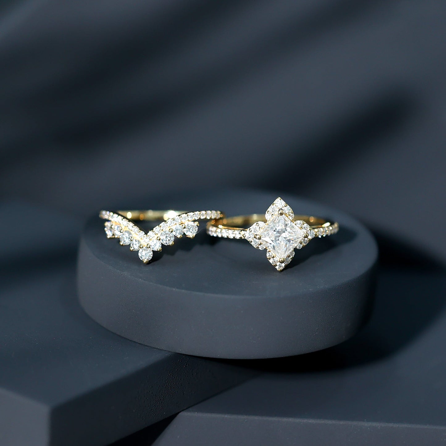 6 MM Princess Cut Lab Grown Diamond Designer Bridal Ring Set